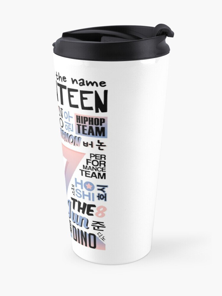 SEVENTEEN Font Collage ver. 2 (Rose Quartz & Serenity) Travel Coffee Mug Luxury Arabic Coffee Cups