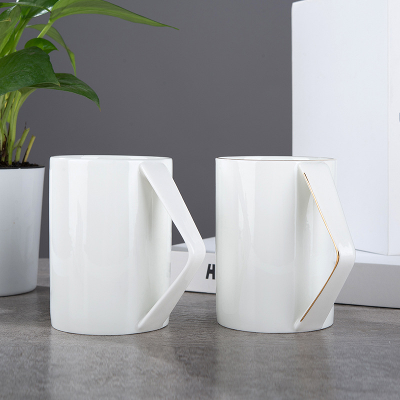 Inverted bone china mug Creative ceramic water cup Trace gold line Foreign trade couple water cup bone china tea cup