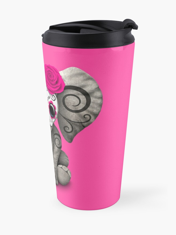 Pink Day of the Dead Sugar Skull Baby Elephant Travel Coffee Mug A Cup For Coffee